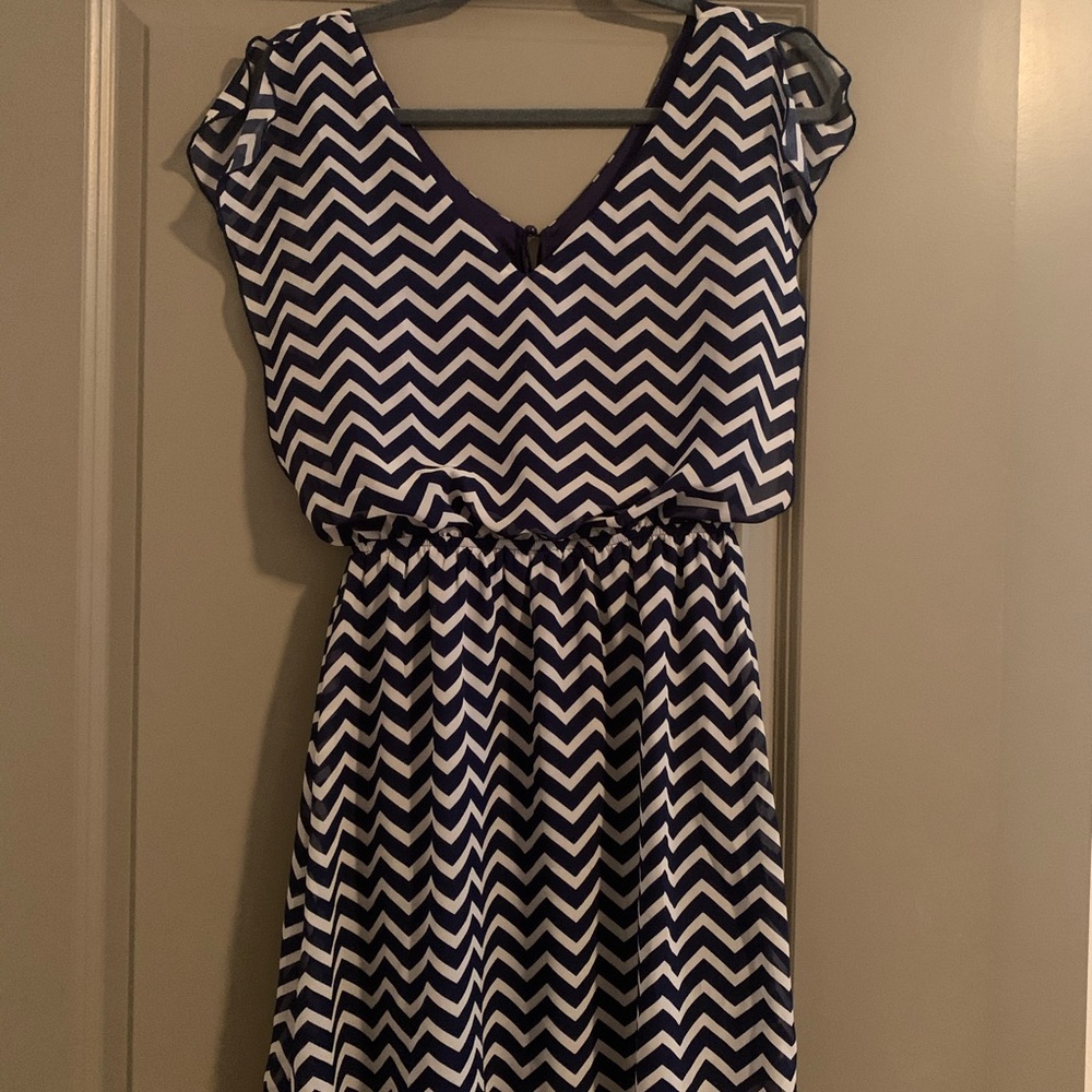 blue and white chevron dress